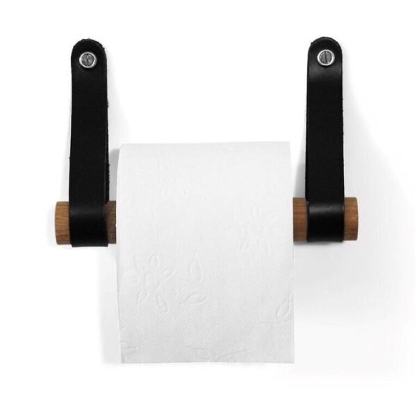 toiletrulleholder, toiletrulleholder egetræ, toiletrulleholder med kernelæder, toiletrulleholder med læderremme, toiletrulleholder nordisk, nordisk toiletrulleholder, toiletrulleholder nordisk stil